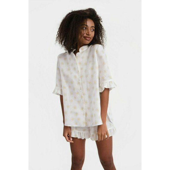 Sleeper Other - Sleeper Womens Linen Lounge Suit Top & Shorts Daisies XS White 2 Piece Set 